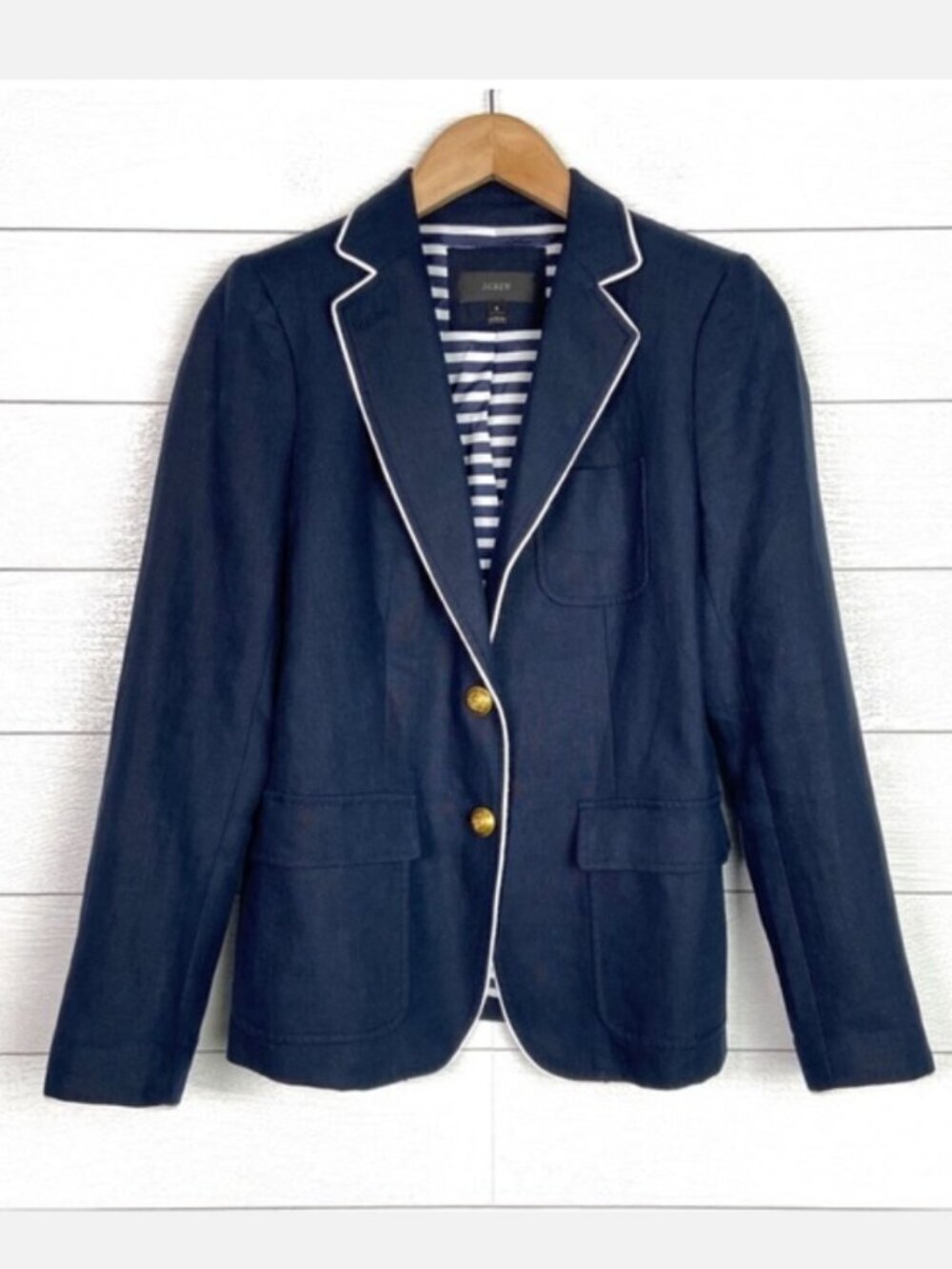 J Crew Rhodes Linen Blazer Size 2 Capsule Nautical Preppy Office Country Club - Picture 12 of 13